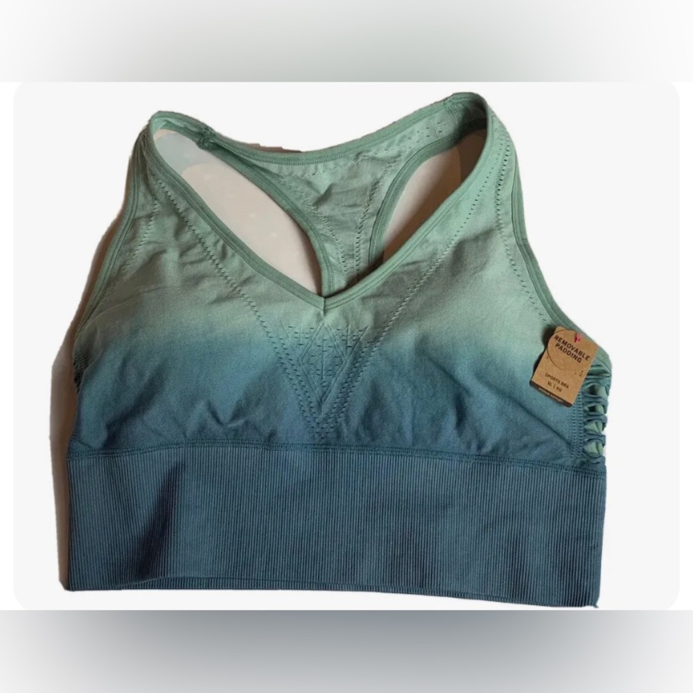 Victoria Secret Size XL Sports Bra  RacerBack Ombre Green/Blue Detail Padded